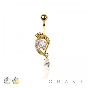 316L SURGICAL STEEL MULTI CZ HEART AND SNAKE NON DANGLE BELLY BUTTON NAVEL RING 